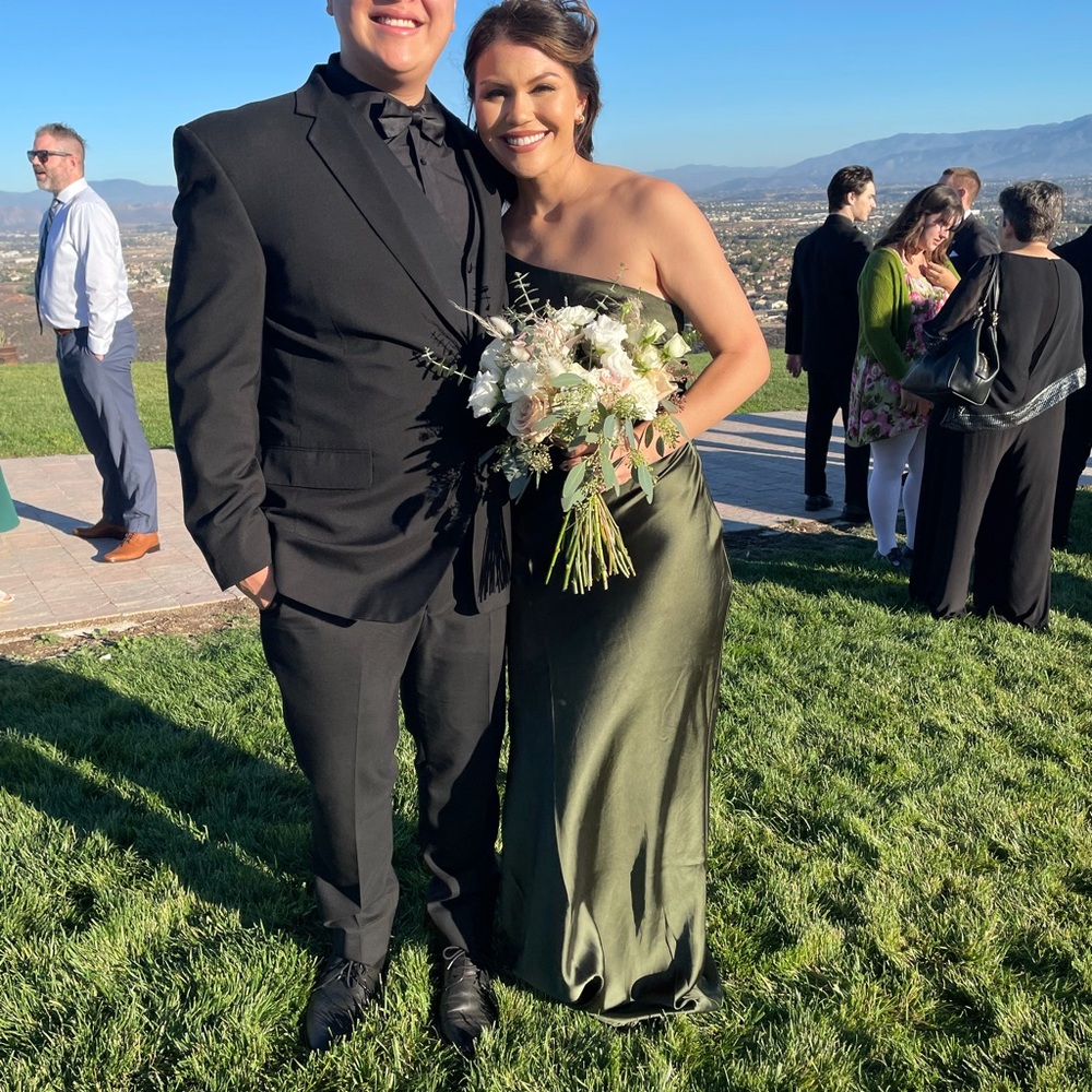 Olive Green one shoulder satin bridesmaid dress size 6